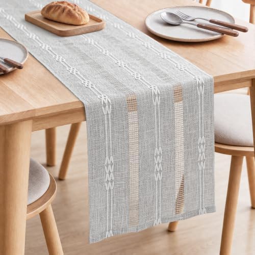 Rustic Linen Farmhouse Table Runner, Woven Boho Table Runner 13" × 36" by WeavingComfortHome