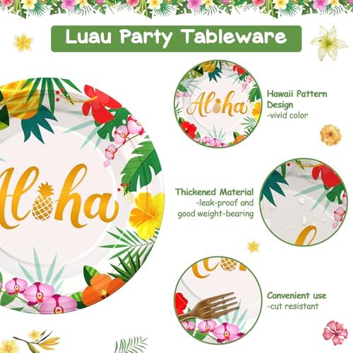 72PCS Hawaiian Plates and Napkins, Set of 24 Aloha Plants Luau Party Plates - Image 3