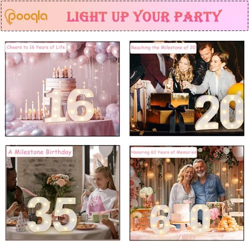 Pooqla Decorative LED Light Up Number Letters, White Plastic Marquee Number Lights Sign for 90th Birthday Party Wedding Decor, Battery Operated - Image 5