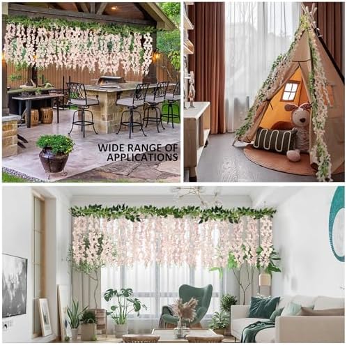 ZINHO 60 Branches Wisteria Hanging Flowers, Artificial Pink Wisteria Flowers Garland for Wedding Arch Ceremony Party Garden Home Backdrop Decor - Image 6