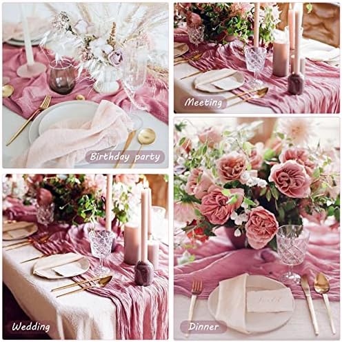 35x120 Inch Dusty Rose Cheesecloth Table Runner Boho Wedding Party Decor - Image 6