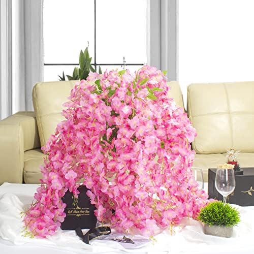 AITISOR 24 Pack Artificial Fake Wisteria Vine Ratta (3.75 Feet) Hanging Garland Silk Flowers String Home Party Wedding Decor (Deep Pink) - Image 4