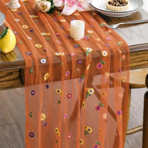 Artoid Mode Caramel Daisy Gauze Table Runner 120 Inch 10FT by ArtoidMode