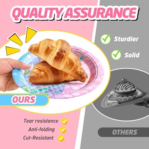 146Pcs Mermaid Plates and Napkins mermaid Party Supplies Includes Plates, Napkin, Fork, Cup, Straw, Tablecloth, Banner for Baby Shower Ocean Birthday Party Decorations, Serves 24 (Mermaid) - Image 3