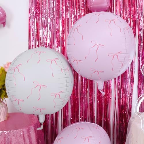 Bow Round Foil Balloons Birthday Coquette Decor 22 Inch 6 Pcs - Image 3