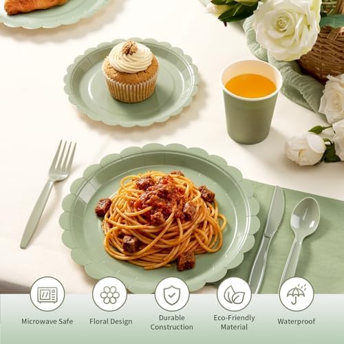 Goodluck 175 PCS Sage Green Paper Plates Set, 25 Guest Green Party Supplies - Image 3