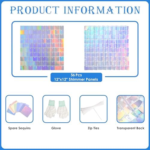 Silver Iridescent Shimmer Wall Backdrop, 36pcs Sequin Panels - Image 3