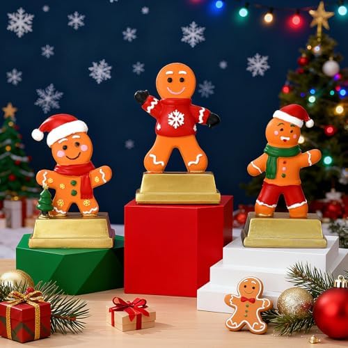CroBlissful 3 Pcs Christmas Trophy Awards Set Gingerbread Man & House Snowman Resin Trophie with Pen Funny Holiday Contest Prize for Christmas Party Game Xmas Tree Decorations Gift - Image 2