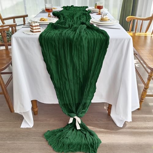 2 Pack Emerald Green Cheesecloth Table Runner for Fall Christmas Party Home - Image 3