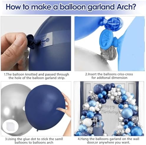 Blocesa Navy Blue White Silver Balloons Arch Kit, Latex, Party Decor. - Image 3
