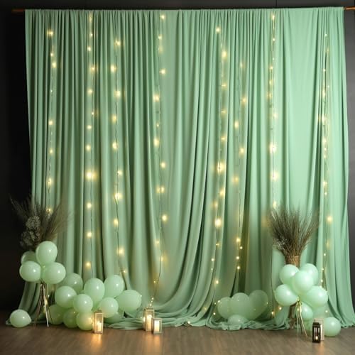 Sage Green Backdrop Curtains with Lights,10x10FT Wrinkle Free Photo Curtains Backdrop Drapes Fabric for Baby Shower Birthday Ceremony Reception Home Party Decorations-5ft x 10ft,2 Panels - Image 7
