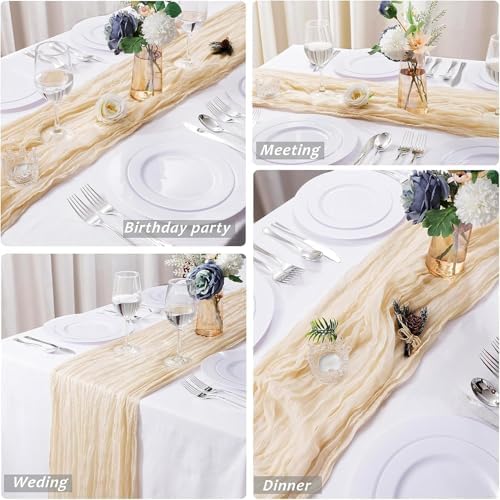 12 Pack Beige Cheesecloth Table Runner, 35x120 Inch Summer Gauze Cheese Cloth Table Runners 10 FT Beige Table Runner for Wedding Baby Shower Birthday Party Table Decors - Image 5