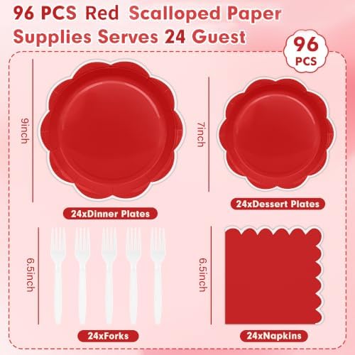 96 Pcs Red and White Plates and Napkins Party Supplies Serve 24 Guests - Image 2