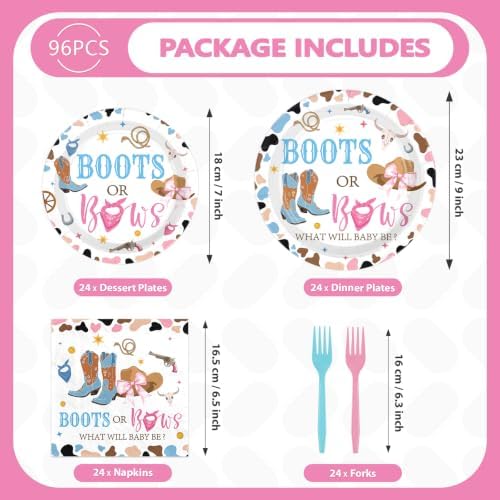 96Pcs Boots or Bows Gender Reveal Party Supplies - Image 5