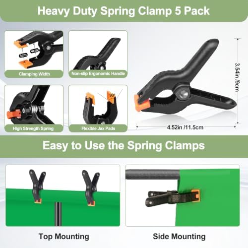 Green Screen Backdrop Kit with Stand for Streaming, 5x7ft Photo Greenscreen Background with Portable T-Shape Stand and 5 Clamps for Photography Photoshoot, Studio Video Recording - Image 7
