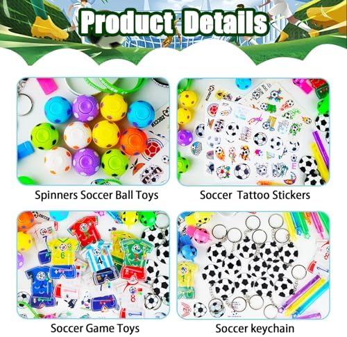 208Pcs Soccer Party Favors for Kids Boys, 12 Guests Goodie Bag Fillers with Rotatable Finger Stress Toys Whistles Bracelet Keychain Sticker for Birthday Party, Classroom Rewards & Return Gifts - Image 6