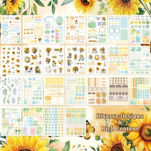 Aesthetic Sunflower Planner Sticker Book 25 Sheets with 600+ Decorative Stickers for Journaling, Scrapbooking, Bullet Journal, Happy Planner, DIY Stationery Supplies Gifts for Women Girls Teens Kids - Image 4