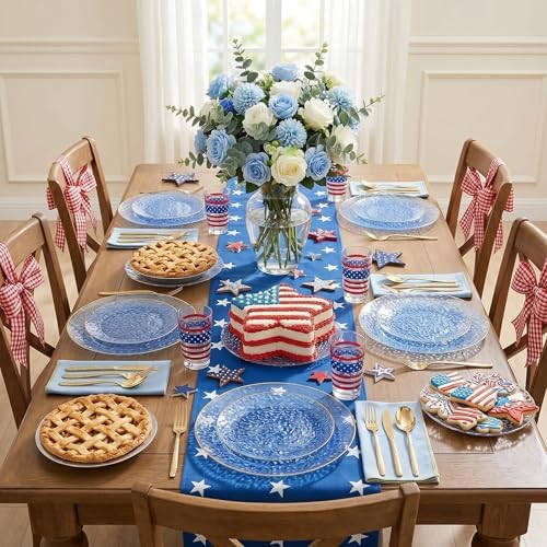 I00000 150 Pcs Clear Blue Plastic Plates, Disposable Hammered Party Plates - Image 2