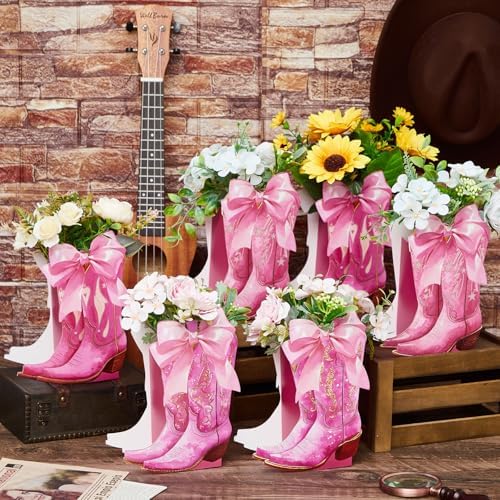 12 Set Western Pink Cowgirl Bow Boot Centerpiece Box Rodeo Vase - Image 6