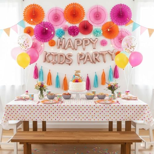 12PCS Hot Pink and Orange Paper Fans Decorations,Hanging Ceiling Honeycomb Round Tissue Paper Fans for Birthday Wedding Party Decorations - Image 2