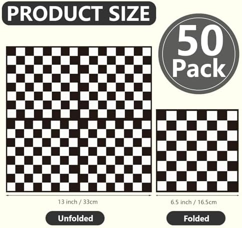 50PCS Black and White Checkered Flag Napkins 13 x 13 Inches, Race Car Paper Napkins Luncheon Dessert Cocktail Napkins Disposable for Racing Car Theme Baby Shower Birthday Party Decorations (Race Car) - Image 2