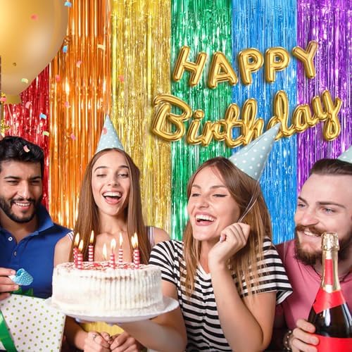 Rainbow Party Backdrop, 2Pack 3.3x8.3Ft Metallic Tinsel Foil Fringe Curtain - Image 4