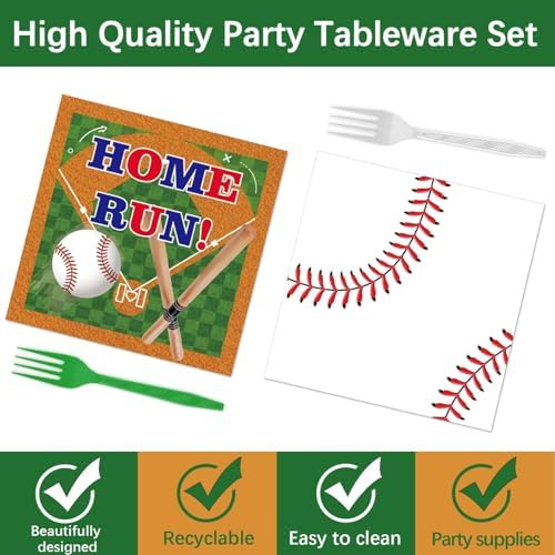 CHUNNIN 96pcs Baseball Birthday Party Plates and Napkins for Baseball Party Supplies Sports Birthday Party Disposable Paper Plates Tableware Set for 24 Guests Baseball Game Party Decorations - Image 4