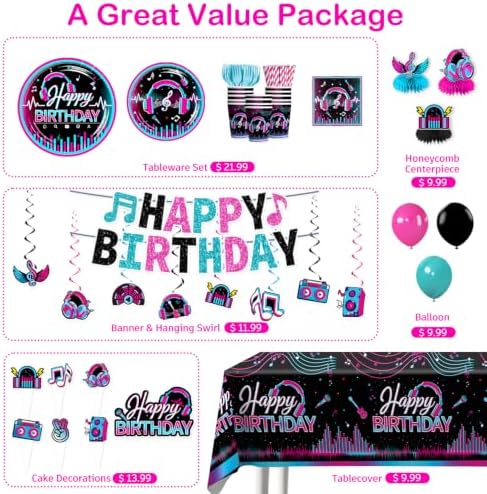 208PCS wellspar Karaoke Music Party Decorations Tableware Set, 25 Guests - Image 3
