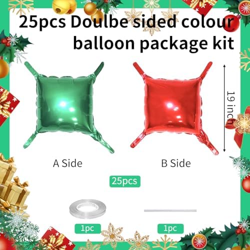 25PCS Green Red Square Foil Balloons Wall Backdrop - Image 2