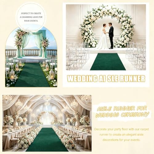 Aisle Runners for Weddings Emerald Green Wedding Aisle Runner 2FTx15FT Luxury Velvet Fabric Carpet Runway Green Aisle Runner for Party Bridal Runner Rug for Ceremony Birthday Event Wedding Decorations - Image 6