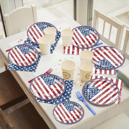 50 Guests 4th of July American Flag Patriotic Party Decorations Plates Napkins 250th Anniversary Themed Tableware Set Veterans Day Party Supplies Independence Paper Plates Napkins 200PCS - Image 5