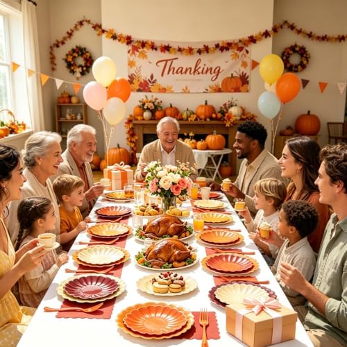 128Pcs Orange and Burgundy Plates and Napkins Party Supplies,Yellow Fall Color Disposable 7&9" Scalloped Paper Plates Napkins Forks Tableware for Fall Wedding,Birthday,Bridal Shower,Thanksgiving - Image 6