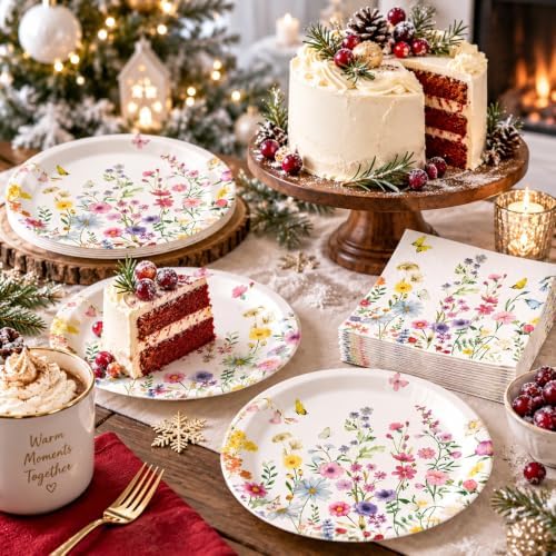 40 Pcs Wildflower Plates and Napkins Set, Large 9 Inch Floral Plates - Image 3