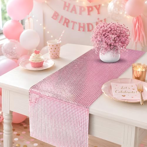 Disco Party Decorations - Pink Glitter Disco Table Runner - Image 4