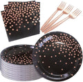 Serve 35 Guests Black and Rose Gold Paper Plates and Napkins Party Supplies by WXLDGHQ