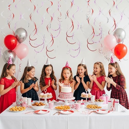 BEISHIDA 20Pcs Red Pink Silver Hanging Swirl Valentine Girls Birthday Decor - Image 4