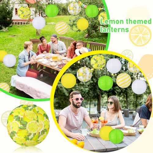 Panelee 12 Pcs Summer Lemon Party Decorations Paper Lanterns Round Hanging Lemon Paper Lanterns for Summer Fruit Party Decorations Supplies Indoor Outdoor - Image 6