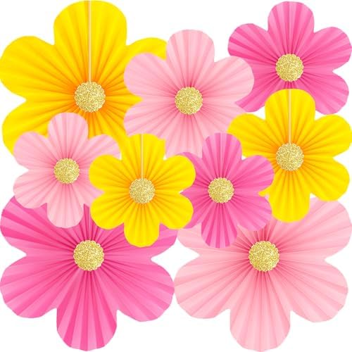 Pink and Yellow Party Decorations 9PCS Paper Flowers Decorations for Wall by Unknown