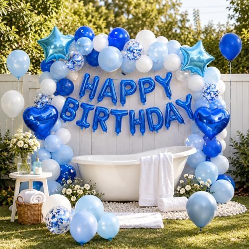 Blue Birthday Decorations for Boys Blue and White Happy Birthday Balloons - Image 6