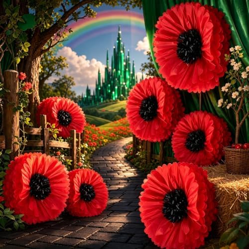 Giegxin 6 Pcs 31.5" 24" Halloween Wizard Gaint Red Poppy Paper Flowers by Giegxin