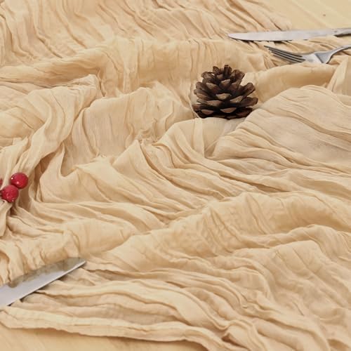 3 Pack Sand Cheesecloth Table Runner 120 Inch Boho Wedding Decor - Image 6