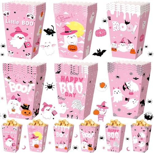 Gueevin 24 Pcs Halloween Popcorn Boxes Pink Ghost Treat Boxes by Gueevin