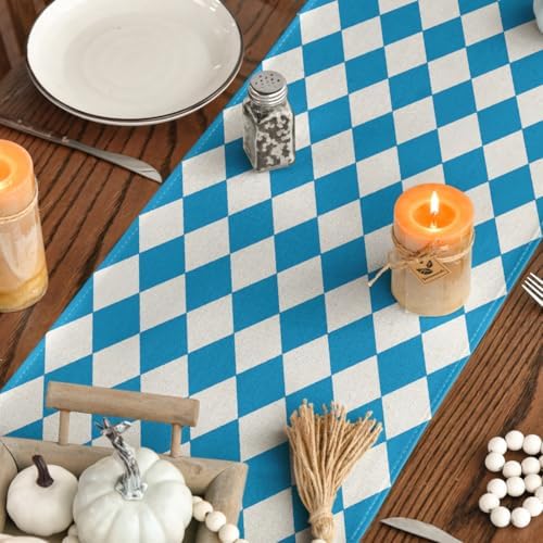 Artoid Mode Diamond Plaid Blue Bavarian Flag Oktoberfest Table Runner, for German Party Kitchen Dining Table Decoration for Home Party Decor 13x36 Inch - Image 4