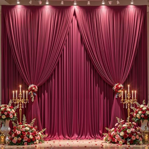 20x12ft Burgundy Backdrop Curtain Panels for Parties - Wrinkle Free Polyester Photo Curtain Backdrop Wedding Back Drop Fabric Drapes for Party Decorations Background for Photography - Image 2