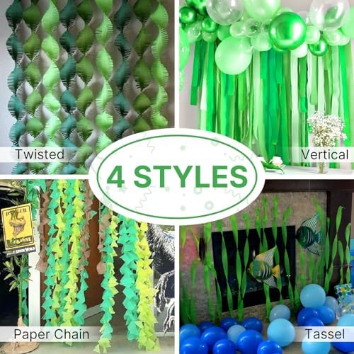 PartyWoo Green Crepe Paper 6pcs 492 FT Emerald Forest Green Streamers - Image 5