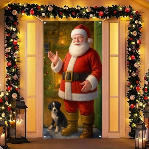 BlissYard Christmas Door Cover Ribbon Wrapped Box 35x71 Inch Polyester by BlissYard