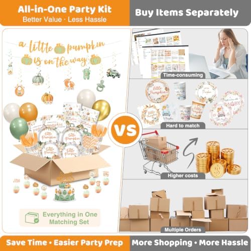Little Pumpkin Baby Shower Decorations, 329Pcs Green And Orange - Image 5