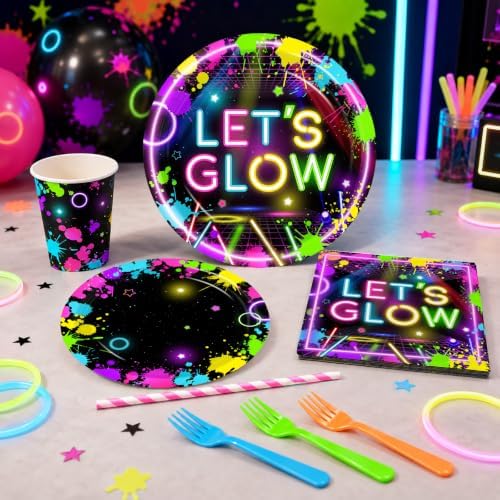Glow Party Supplies, 243pcs Neon Glow Party Decorations for Birthday - Image 5