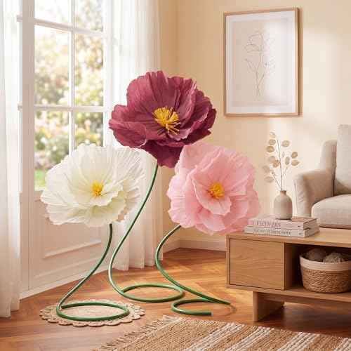 3 Pcs 5ft Large Paper Mix Color Poppy Flower Giant Artificial Poppy - Image 6