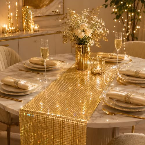 Disco Party Decorations - Gold Glitter Disco Table Runner - Image 4
